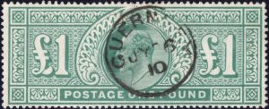 King Edward VII: 1902 £1 Dull Blue-Green. SG 266 (VFU)