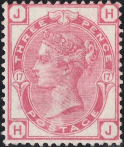 Queen Victoria: 1875 3d. Rose, Plate 17. SG 143 (MLH)