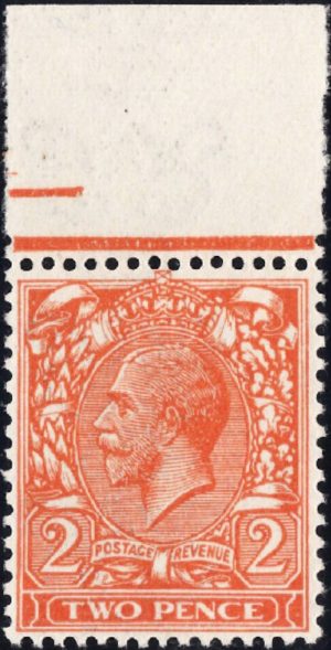 King George V: 1921 2d. Orange, Die II, Wmk Inverted & Reversed. SG 370wk (MNH)