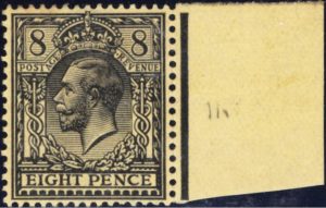 King George V: 1913 8d. Black/Yellow, Wmk Inverted. SG 390wi (MLH)