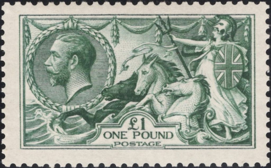King George V: 1913 £1 Dull Blue-Green. SG 404 (MLH)
