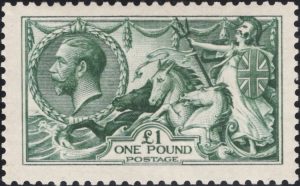 King George V: 1913 £1 Dull Blue-Green. SG 404 (MLH)