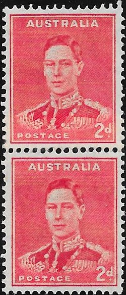 Australia: 1941 2d. Scarlet Coil Join Pair. SG 184a (MH)