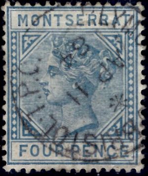 Montserrat: 1884-85 4d. Blue. SG 11 (FU) Plymouth-Bristol T.P.O. CDS, Accompanied by Peter Holcombe Certificate