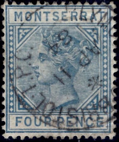 Montserrat: 1884-85 4d. Blue. SG 11 (FU) Plymouth-Bristol T.P.O. CDS, Accompanied by Peter Holcombe Certificate