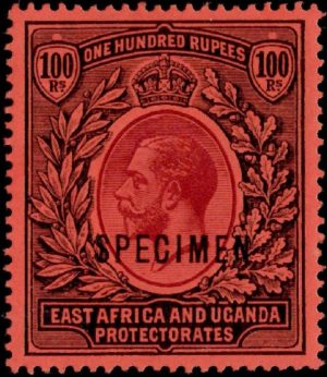 East Africa & Uganda: 1912-21 100r. Purple & Black/Red with Specimen Ovpt. SG 62s (MLH)