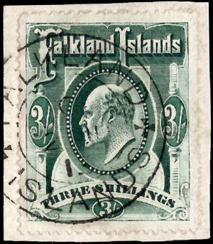 Falkland Islands: 1904-12 3s. Green. SG 49 (FU)