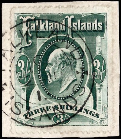 Falkland Islands: 1904-12 3s. Green. SG 49 (FU)