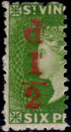 Saint Vincent: 1881 ½d. on Half 6d. Bright Green. SG 33 (MLH)