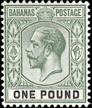 Bahamas: 1912-19 £1 Green & Black. SG 89 (MLH)