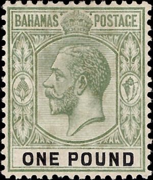 Bahamas: 1912-19 £1 Dull Green & Black. SG 89a (MH)