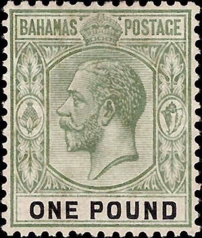 Bahamas: 1912-19 £1 Dull Green & Black. SG 89a (MH)