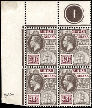 British Guiana: 1914 48c. Grey & Purple Brown Block of Four. SG 266 (MNH)