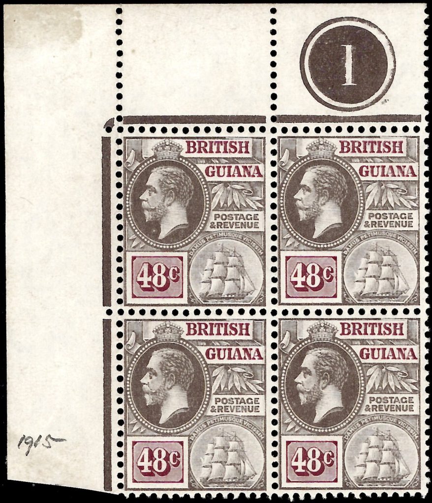 British Guiana: 1914 48c. Grey & Purple Brown Block of Four. SG 266 (MNH)