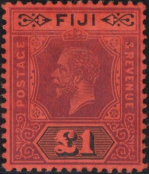 Fiji: 1914 £1 Purple & Black/Red, Die I. SG 137 (MLH)