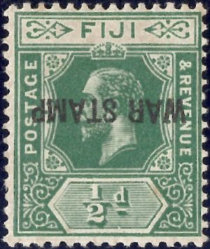 Fiji: 1915-19 ½d. Green War Stamp, Ovpt Inverted. SG 138c (MLH)