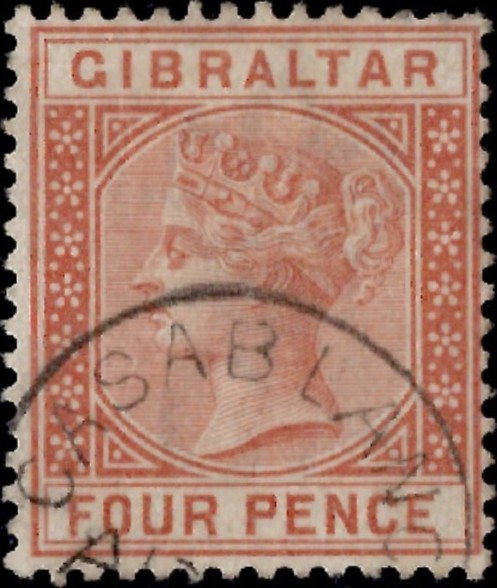 Morocco Agencies: Gibraltar 1886-87 4d. Orange-Brown Used in Casablanca. SG Z8 (FU)