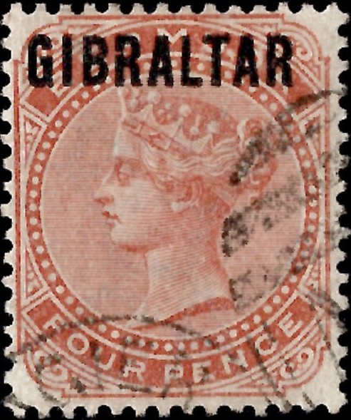 Morocco Agencies: Gibraltar 1886 4d. Orange-Brown Used in Tangier. SG Z124 (FU)