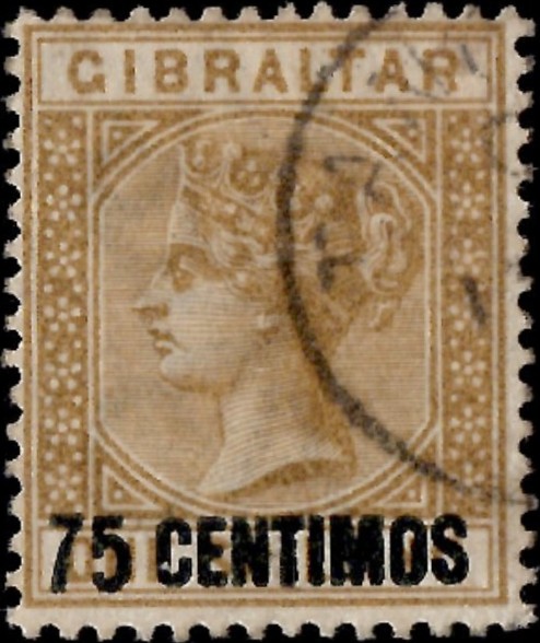 Morocco Agencies: Gibraltar 1889 75c. on 1s. Bistre Used in Tangier. SG Z140 (FU)