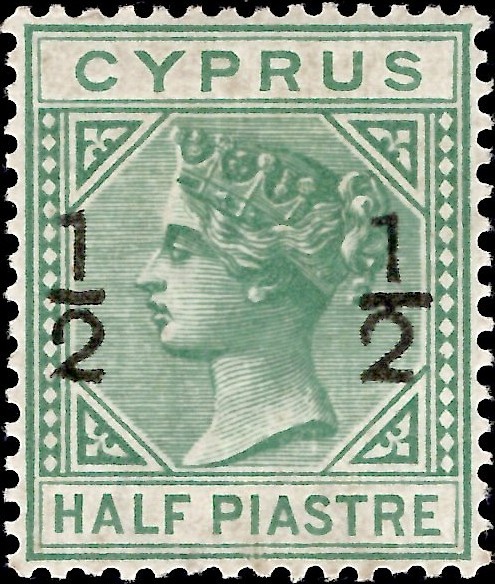 Cyprus: 1882 ½ on ½pi. Emerald-Green. SG 25 (MLH)