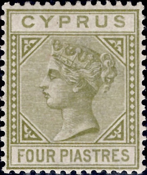 Cyprus: 1883 4pi. Pale Olive-Green. SG 20 (MLH)