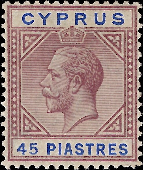 Cyprus: 1915 45pi. Dull Purple & Ultramarine. SG 84 (MLH)