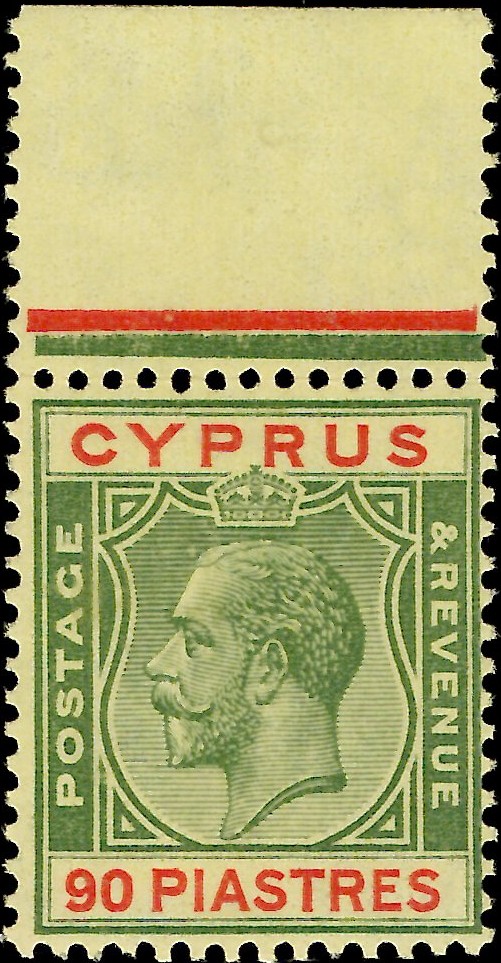 Cyprus: 1924-28 90pi. Green & Red/Yellow. SG 117 (MNH)