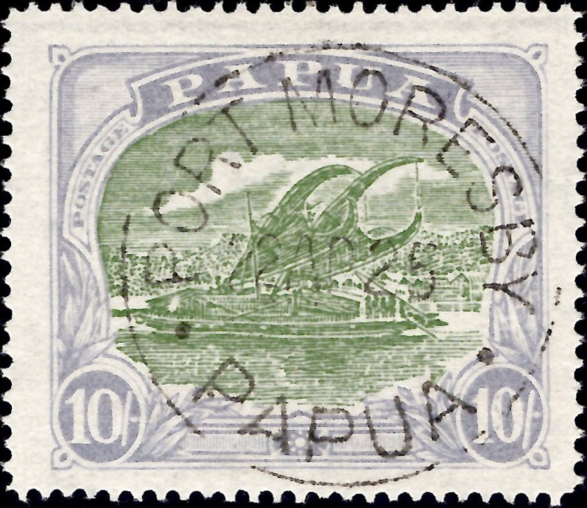 Papua: 1925 10s. Green & Pale Ultramarine. SG 105 (FU)