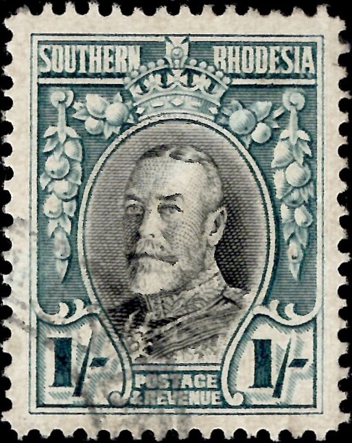 Southern Rhodesia: 1937 1s. Black & Greenish Blue, Perf 14. SG 23b (FU)