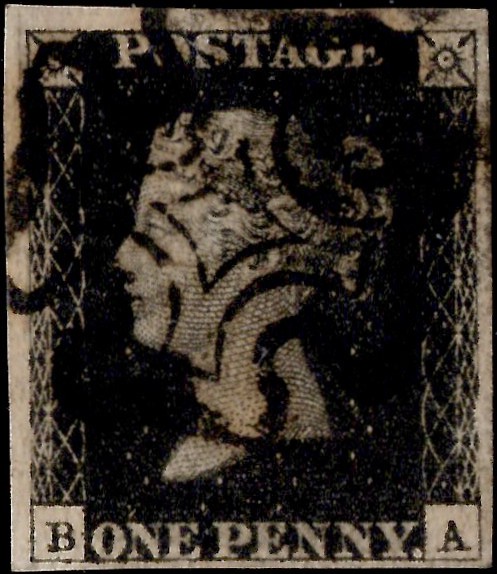 Queen Victoria: 1840 1d. Intense Black (BA), Plate 6. SG 1 (FU)