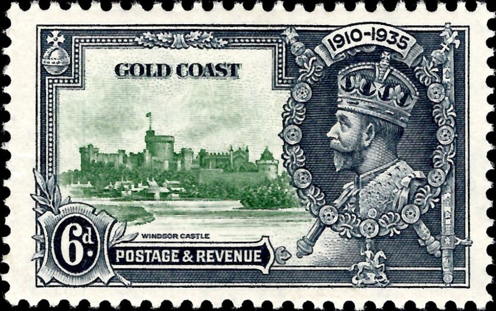 Gold Coast: 1935 Silver Jubilee 6d. Green & Indigo with Lightning Conductor. SG 115c (MLH)