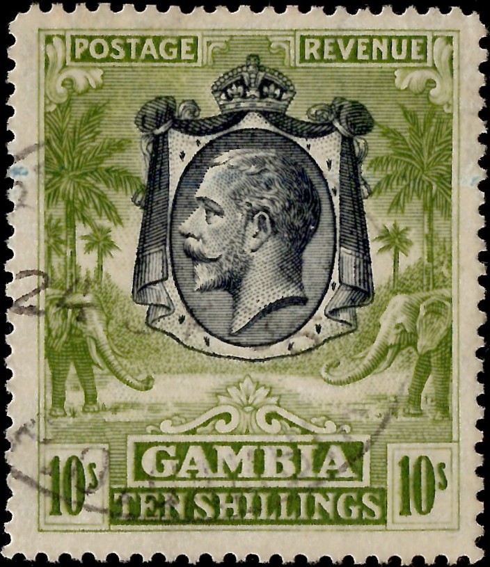 Gambia: 1922-29 10s. Sage-Green. SG 142 (FU)