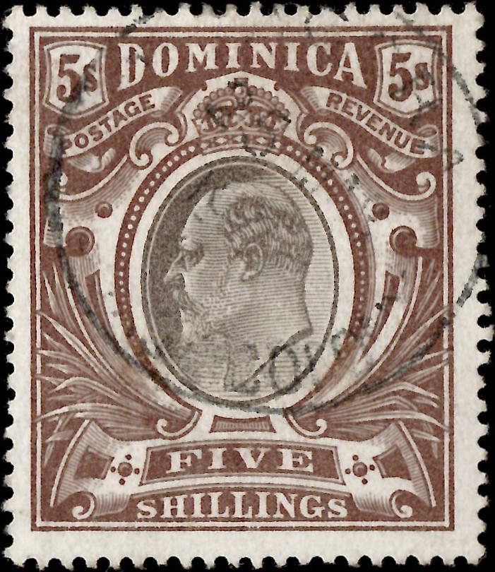 Dominica: 1903-07 5s. Black & Brown. SG 36 (FU)