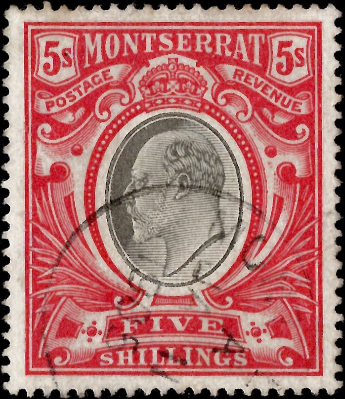 Montserrat: 1903 5s. Black & Scarlet. SG 23 (FU)