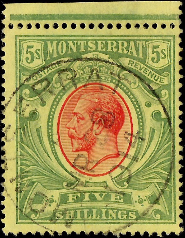 Montserrat: 1910 5s. Red & Green/Yellow. SG 48 (FU)
