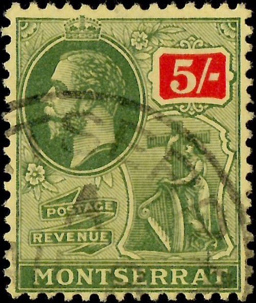 Montserrat: 1916-22 5s. Green & Red/Yellow. SG 59 (FU)