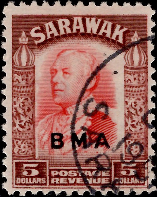 Sarawak: 1945 $5 Scarlet & Red-Brown. SG 144 (FU)