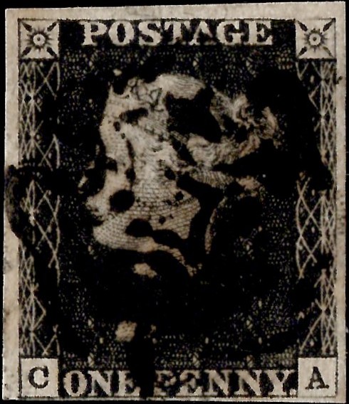 Queen Victoria: 1840 1d. Black (CA), Plate 6. SG 2 (FU)