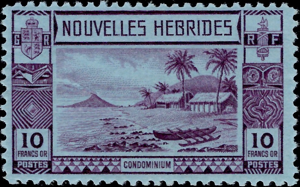New Hebrides (French): 1938 10f. Violet/Blue. SG F64 (MNH)