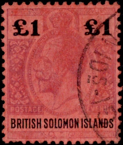 British Solomon Islands: 1914 £1 Purple & Black/Red. SG 38 (VGU)