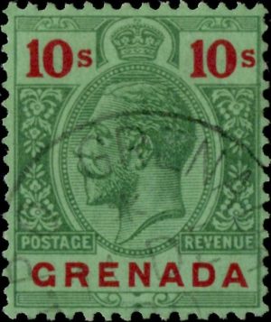 Grenada: 1923 10s. Green & Red/Emerald. SG 134 (FU)