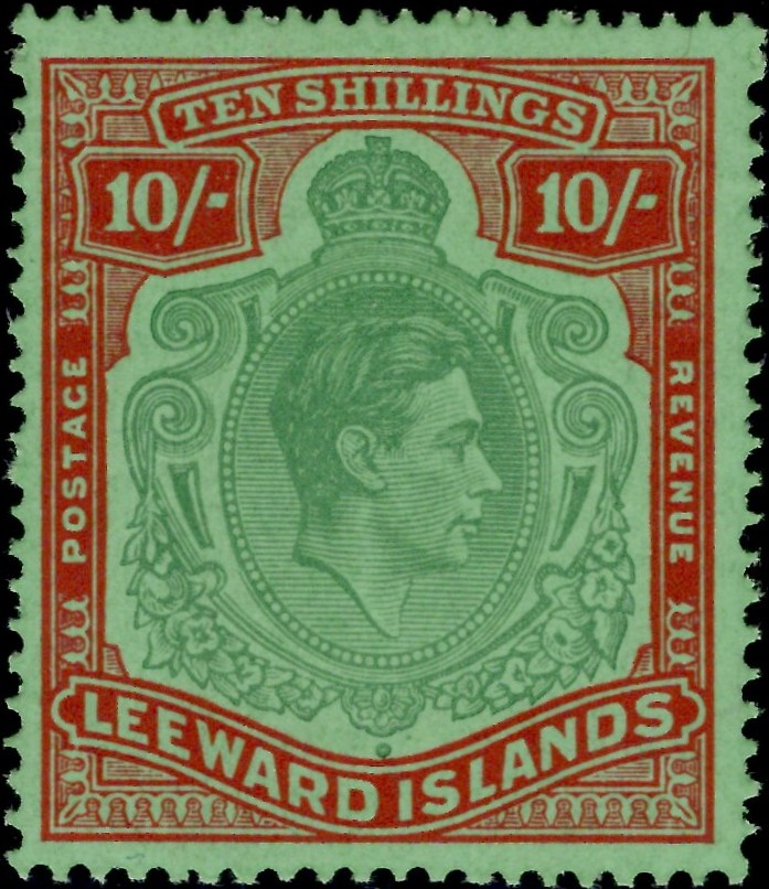 Leeward Islands: 1945 10s. Green & Red/Green. SG 113b (MNH)