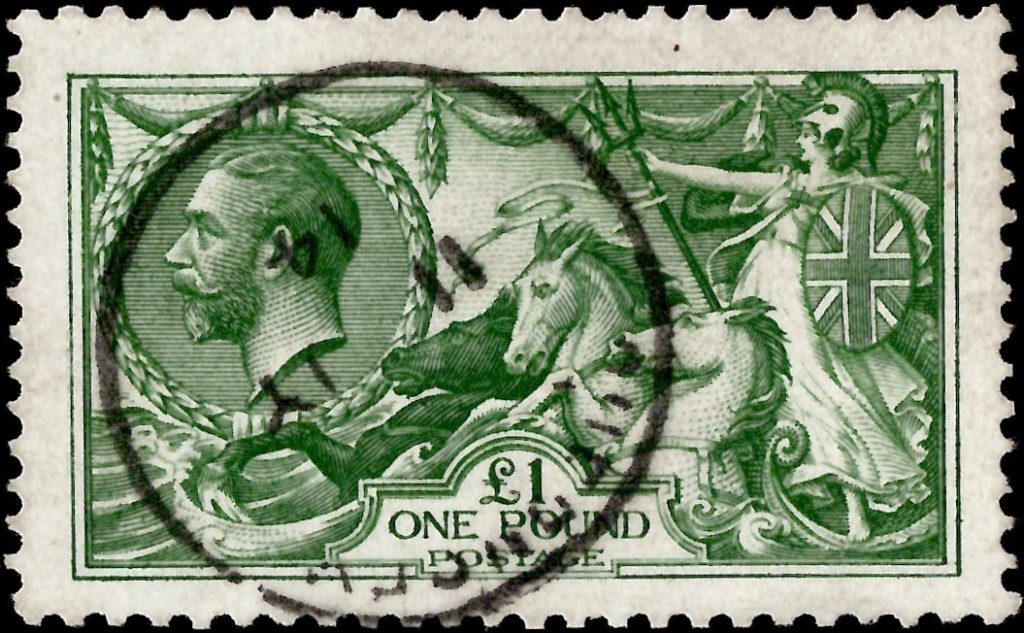 King George V: 1913 £1 Green. SG 403 (FU)