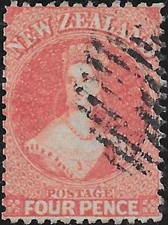 New Zealand: 1865 4d. Deep Rose. SG 119 (FU)