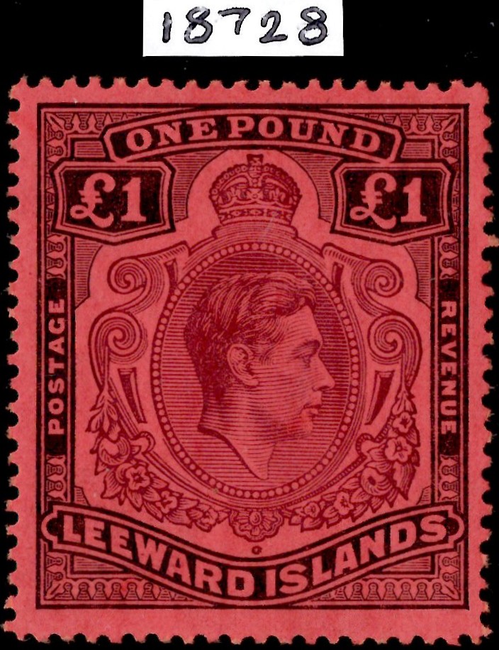 Leeward Islands: 1938-51 £1 Brown-Purple & Black/Red. SG 114 (MNH) with Brandon Certificate