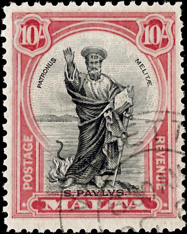Malta: 1930 10s. Black & Carmine. SG 209 (FU)