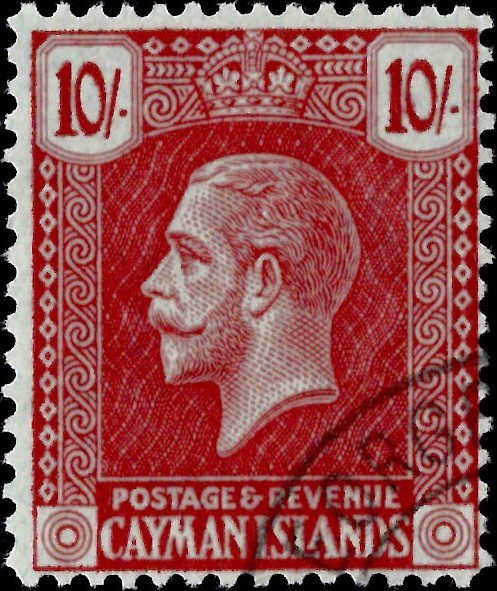 Cayman Islands: 1921 10s. Carmine/Green. SG 67 (FU)