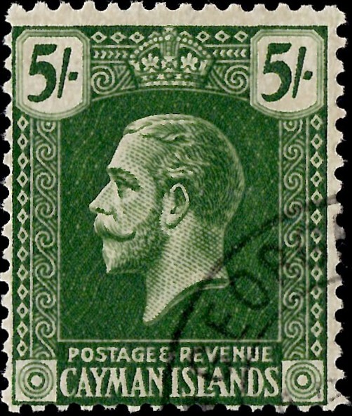 Cayman Islands: 1921-26 5s. Deep Green/Pale Yellow. SG 64a (FU)