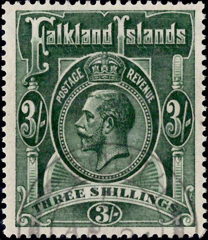Falkland Islands: 1923 3s. Slate-Green. SG 80 (FU)