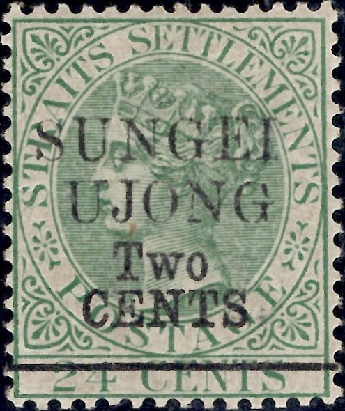 Negri Sembilan: Sungei Ujong 1891 2c. on 4c. Green. SG 47 (MH)